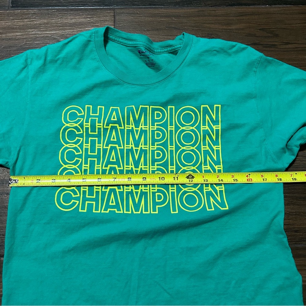 Champion Men’s Short Sleeve‎ Medium Shirt Green with Neon Green Letters - Picture 10 of 10
